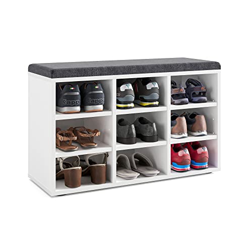 KOMTO Schuhbank mit Sitzfläche - Schuhregal Weiß 80 x 50 x 30 cm Schuhschrank mit Sitzbank Flur Bank mit Stauraum Garderobenbank Sofia von KOMTO