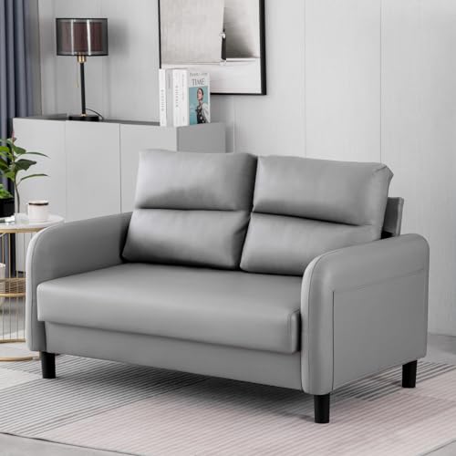 Komtopod Modernes 2-Sitzer Sofa, 140cm Bequeme Couch mit Wurfkissen, Armlehnen, Kleine Couch für Wohnzimmer, Schlafzimmer, Büro, Wohnung, Grau Komtopod Modernes 2-Sitzer Sofa, 140cm Bequeme Couch mit Wurfkissen, Armlehnen, Kleine Couch für Wohnzimmer, Schlafzimmer, Büro, Wohnung, Grau von Komtopod