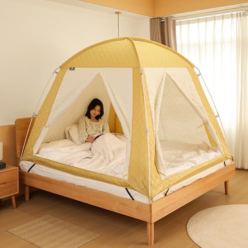 Isoliertes Bettzelt Sichtschutz Schlafzelt Verdunkelung Thermo-Betthimmel mit 3 Türen Verdickt und Warm Winter Kälteschutz Bettzelt Haushaltsgebrauch(2 M x 1.2 M x 1.35 M) von Koncey