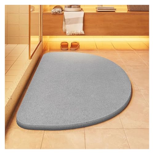 Koncey Duschvorleger Schnelltrocknend Halbrund 40x60cm, Kieselgur Badematte Duschmatte Stein für Kinder/Senioren, Duschteppich rutschfest Super Saugfähige Bodenmatte Fußmatte Dusche, Grau(Gray1) von Koncey