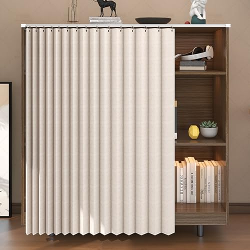 Schrank Vorhang für Küche, Staubdichte VorhäNge für Offenes Regal, Staubschutz Schrankvorhang Für Schuhschränke, Schränke, Bücherregale Küchenschrank(Off White,160 x 80 cm) von Koncey