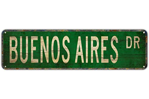 Straßenschild Buenos Aires Buenos Aires Geschenk Buenos Aires Schild Buenos Straßenschild Rustikales Metall-Blechschild Home Outdoor Wandkunst Wanddekoration 40,6 x 10,2 cm von KoneFeco