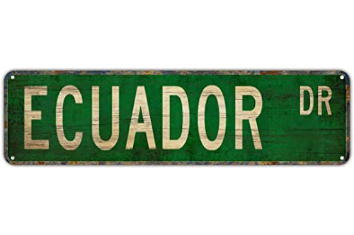 Straßenschild Ecuador Schild Ecuador Wanddekoration Ecuador Geschenk Ecuador Straßenschild Rustikales Metall-Blechschild Home Outdoor Wandkunst Wanddekoration 40,6 x 10,2 cm von KoneFeco