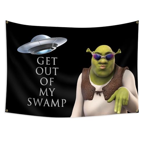 Konern 101,6 x 152,4 cm Shrek-Flagge "Get Out of My Swamp Meme", lustiger Wandteppich (Duplex-Druck, helles und lebendiges 150D-Polyester, Messingösen-Design ist langlebig) von Konern