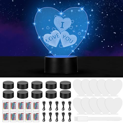 Konesky 10 Stück Nachtlicht für Kinder, 3D LED Illusion Lampe, Fernbedienung 7 Farbwechsel Dimmbar, DIY Acryl LED Nachtlampen Sets für Kinderzimmer Dekoration Geschenke, Geschenke für Kinder Konesky 10 Stück Nachtlicht für Kinder, 3D LED Illusion Lampe, Fernbedienung 7 Farbwechsel Dimmbar, DIY Acryl LED Nachtlampen Sets für Kinderzimmer Dekoration Geschenke, Geschenke für Kinder von Konesky