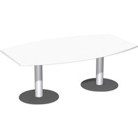 Konferenztisch fassförmig, mit Tellerfuß, BxT 2.000 x 800/1200 mm, Weiß von Gera