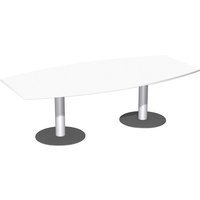 Konferenztisch fassförmig, mit Tellerfuß, BxT 2.400 x 800/1200 mm, Weiß von Gera