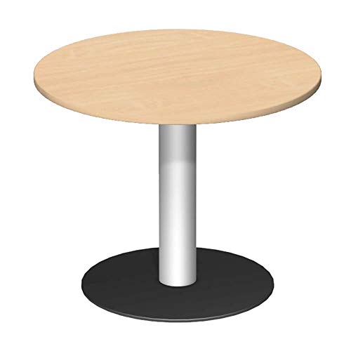 Konferenztisch, rund mit Säulenfuá, Durchm.xH 900x 720 mm, Plattenfarbe buche, Säule silber, Tellerfu von Konferenztisch