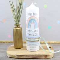 Taufkerze Personalisiert Mit Name Kerze Zur Taufe Erinnerung Feier Kirche Regenbogen "Regenbogen - Constantin" von Konfettidruck