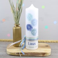 Taufkerze Mit Namen Personalisiert Tolle Erinnerung Geschenk Kerze Zur Taufe Linus Christlichen Symbolen von Konfettidruck