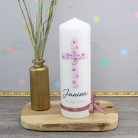 Konfettidruck 1911 Konfirmationskerze "Blumenkreuz - Janina" von Konfettidruck