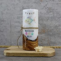 Konfettidruck Taufkerze Echtholz "Fisch - Mathilda" von Konfettidruck
