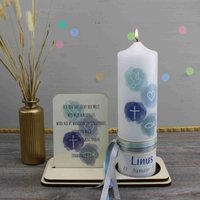 Taufkerze Personalisiert Mit Name Linus Set Kerzenständer Und Taufspruch Kerze Taufe Geschenk Tischdeko Individuelle Erinnerung von Konfettidruck