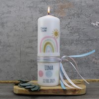 Konfettidruck Taufkerze "Regenbogen - Lina" von Konfettidruck