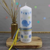 Taufkerze Mit Name Personalisiert Kerze Zur Taufe Geschenk Erinnerung Wal Druck "Wal - Thilo" von Konfettidruck