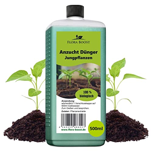 Konfitee Jungpflanzen Anzucht Dünger Flora Boost 500ml I Für bis zu 100L Gießwasser I Für Gemüse- & Obstpflanzen und Blumen I Flüssiger Blatt- & Wurzeldünger I 100% natürlicher Pflanzendünger von Konfitee