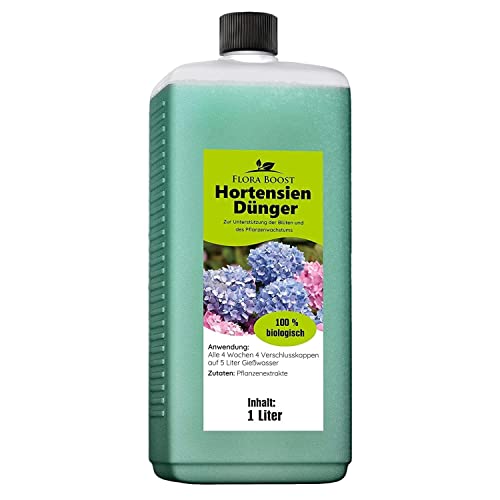 Flora Boost Hortensien Dünger Flora Boost 1000ml I Für bis zu 200L Gießwasser I Blumendünger für alle Hortensien Arten I Flüssiger Blatt- & Wurzeldünger I 100% natürlicher Pflanzendünger von Flora Boost