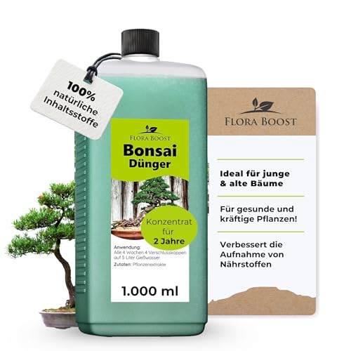 Konfitee Bonsai Dünger Flora Boost 1000ml I Für bis zu 200L Gießwasser I Für Junge & alte Bäume geeignet I Flüssiger Blatt- & Wurzeldünger I 100% natürlicher Pflanzendünger von Konfitee