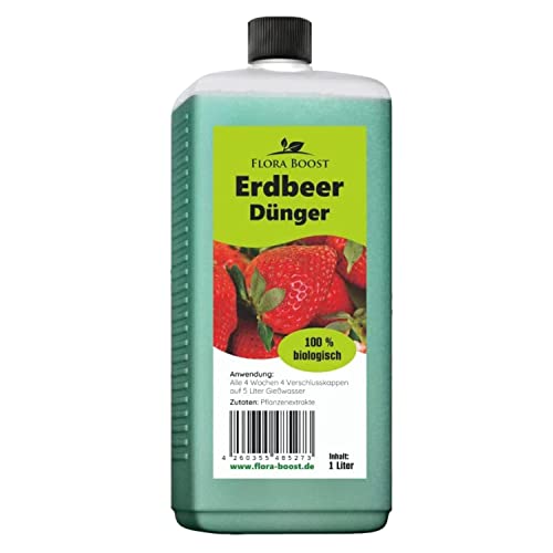 Konfitee Erdbeer Dünger Flora Boost 1000ml I Für bis zu 200L Gießwasser I Obst- & Beerendünger für Erdbeeren I Flüssiger Blatt- & Wurzeldünger I 100% natürlicher Pflanzendünger von Flora Boost