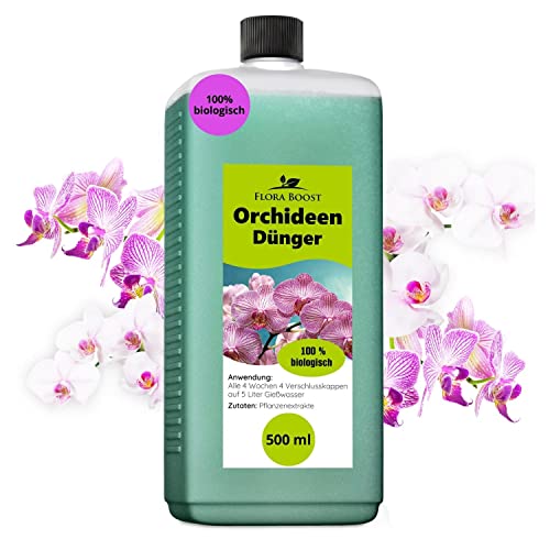 Konfitee Orchideen Dünger Flora Boost 500ml I Für bis zu 100L Gießwasser I Bessere Blütenbildung & Pflanzenwachstum I Flüssiger Blatt- & Wurzeldünger I 100% natürlicher Pflanzendünger von Konfitee