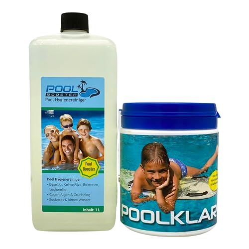 Flora Boost 1L Pool Booster & 500g Poolklar I Wasserpflege Set für Pool, Whirlpool & Planschbecken I Poolpflege gegen Algen & Bakterien I Pool Reiniger für kristallklares Wasser I sehr hautverträglich von Konfitee