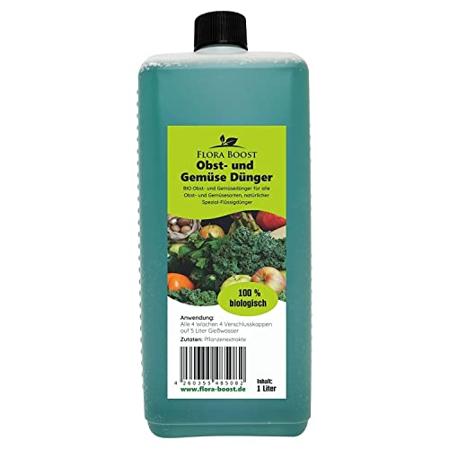 Konfitee Obst und Gemüse Dünger Flora Boost 1000ml I Für bis zu 200L Gießwasser I Dünger für alle Obst & Gemüse Pflanzen I Flüssiger Blatt- & Wurzeldünger I 100% natürlicher Pflanzendünger von Flora Boost