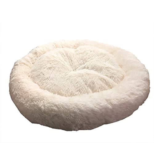 KongEU Deluxe weich Hundebett Sofa waschbar Rundes Plüsch Hundekissen Katzenbett in Doughnut-Form für große und extra große Hunde,Wasserfeste Unterseite-L:80CM-Weiß von KongEU