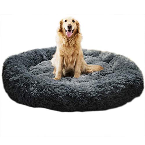 KongEU Deluxe weich Hundebett Sofa waschbar Rundes Plüsch Hundekissen Katzenbett in Doughnut-Form für große und extra große Hunde,Wasserfeste Unterseite-L:80CM-dunkelgrau von KongEU