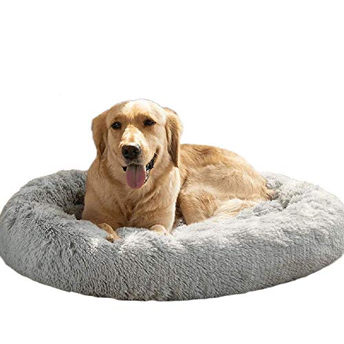 KongEU Deluxe weich Hundebett Sofa waschbar Rundes Plüsch Hundekissen Katzenbett in Doughnut-Form für große und extra große Hunde,Wasserfeste Unterseite-XL:100CM-Grau von KongEU