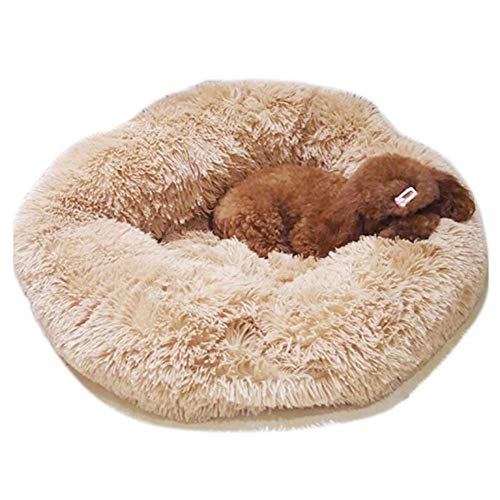 KongEU Rundes Ultra Weicher Plüsch Kuschelkissen für Welpen,Katze,weiches Hundesofa,Kuschel-Nest,Bett für kleine und mittelgroße Hunde und Katzen,waschbar-M:60CM-beige von KongEU