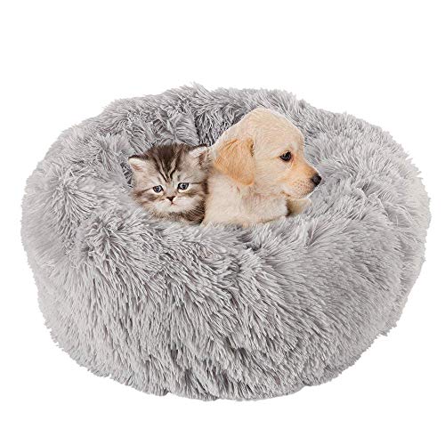 KongEU Rundes Ultra Weicher Plüsch Kuschelkissen für Welpen,Katze,weiches Hundesofa,Kuschel-Nest,Bett für kleine und mittelgroße Hunde und Katzen,waschbar-M:60CM-hellgrau von KongEU