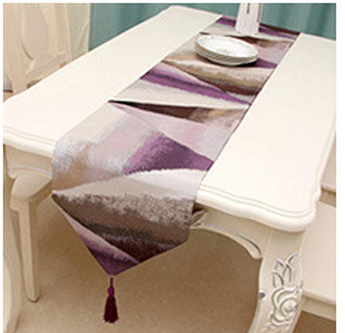 KongEU Tischläufer Stickerei Tinte Malerei Tischdecke Elegant & Noble Tischdecke mit Quasten, neuartiges Linienmuster für Esszimmer, violett, 32 * 220cm von KongEU