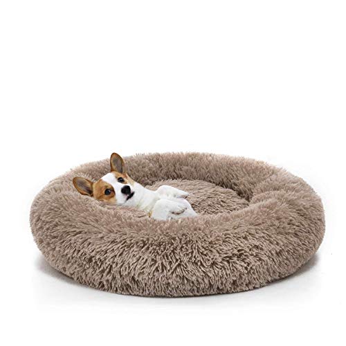 Orthopädisches Hundebett aus Kunstfell, rund, Hundekorb Hundekissen für mittlere und groß Hunde,Sehr weich, Maschinenwaschbar, Donut-Kissen-XL-Braun von KongEU