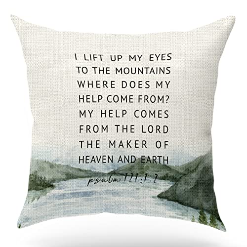 Kissenbezug mit Bibelvers, Segensgeschenk, Schrift Kunst, Schrift Sprüche, Bibel Zitat, Psalm 121:1-2, Kirche Geschenke, Sofa Bett Wohnzimmer Veranda Dekoration, 45,7 x 45,7 cm (GMS716) von KongMoTree