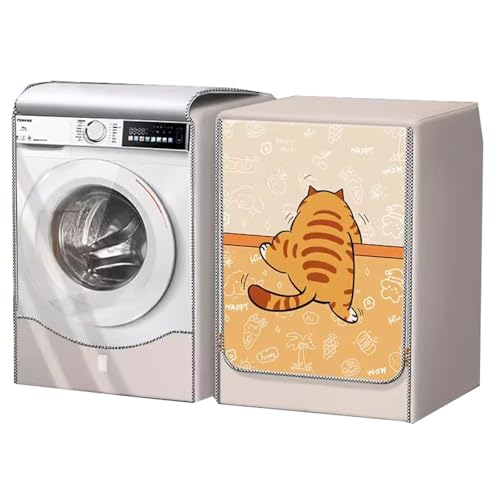 Kongdson Waschmaschinen-Abdeckung, Waschtrockner-Abdeckung mit Reißverschluss, Sonnenschutz, staubdicht, wasserdicht, Frontlader-Waschmaschinenschutzhülle (S: 85 x 52 x 60 cm, beige Katze) von Kongdson
