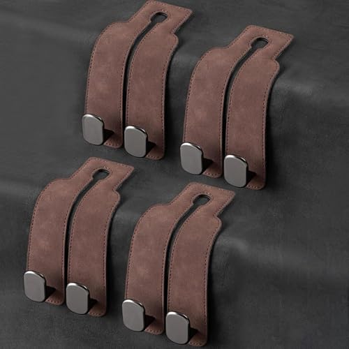 Kongming Autositz Doppelhaken Rückenhaken, Leder Autositz Kopfstütze Auto Haken, Metall Haken für Autositzlehnen, Aufbewahrungshaken Autositz Auto, Kopfstützenhaken (Braun, 4 Stück) von Kongming