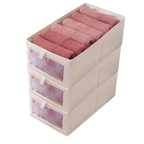 Kongming Kleiderschrank Organizer, 3 Stück Stoff Faltbare Aufbewahrungsbox mit Transparentem Fenster, Schrank Organizer für Spielzeug, Kleidung, Bücher Aufbewahrung (beige, 36 * 25 * 20cm) von Kongming