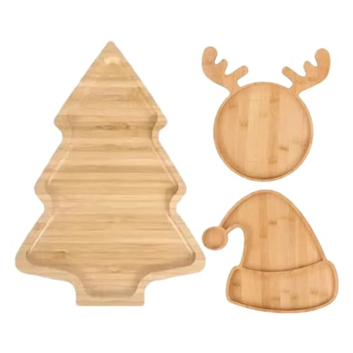 Kongou 3Stk Serviertablett Aus Holz Für Weihnachten, Weihnachtsbaum Servierteller Tablett, Snack Appetizer Tablett Platte, Glatte Dessert Servierplatte Zum Servieren Von Speisen, Natürliche Holzfarbe von Kongou