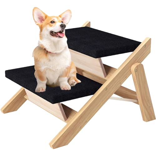 Kongou Faltbare Hundetreppe | rutschfeste 2-in-1-Haustiertreppe für Hochbetten aus Holz,Robuste Hundebetttreppe, stabile Hundetreppe für Couch, Autos, haustiersicher von Kongou