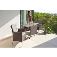 KONIFERA Garten-Essgruppe "Balkonset "Mailand"", (Set, 7 tlg., 2x Sessel, 1x Tisch 112x65 cm, inkl. Auflagen, Polyrattan), Tischplatte aus Sicherheitsglas von Konifera