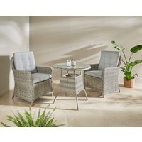 KONIFERA Garten-Essgruppe "Venedig", (Set, 3 tlg., 2x Sessel, 1x Tisch Ø 70 cm, inkl. Auflagen, Polyrattan, Aluminium), Hellgrau, Tischplatte aus 5 mm starkem Sicherheitsglas von Konifera