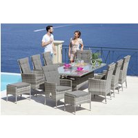 KONIFERA Garten-Essgruppe "Belluno", (Set, 17 tlg., 8x Sessel, 1x Tisch 200x100 cm, inkl. Auflagen, Polyrattan), Stauraum unter dem Tisch, Grau, 2 der 8 Sessel stufenlos verstellbar von Konifera