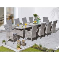 KONIFERA Garten-Essgruppe "Belluno", (Set, 21 tlg., 10x Sessel, 1x AZ-Tisch 179-300x73/89cm, inkl. Auflagen, Polyrattan), 2 der 10 Sessel stufenlos verstellbar, Tischplatte aus Sicherheitsglas von Konifera