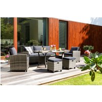 KONIFERA Gartenlounge-Set "Amsterdam", (Set, 16 tlg., 1x 3er Sofa, 1x 2 Sessel, 2x Hocker, 1xTisch 144,5x74x67cm,Polyrattan), Stahl, Ablagefläche unter dem Tisch, Loungeset von Konifera