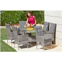 KONIFERA Garten-Essgruppe "Belluno", (Set, 13 tlg., 6x Sessel, Tisch 150x80x 71,5 cm, Polyrattan, inkl. Auflagen), 2 der 6 Sessel stufenlos verstellbar, Stauraum unter dem Tisch, Grau von Konifera