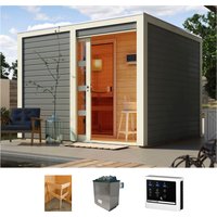 KONIFERA Saunahaus "Ruben", terragrau, mit Ofen 9 kW ext. Steuerung Easy von Konifera