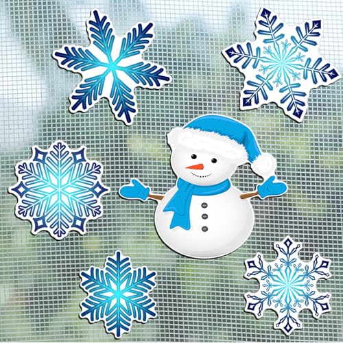 Konohan 12 Stück/6 Paar Winter-Schneeflocken-Fliegengitter-Türmagnete, Schneemann, doppelseitiger Türmagnet, Flexibler Schutz, dekorative Bildschirmmagnete für Fenster, Schiebetüren von Konohan