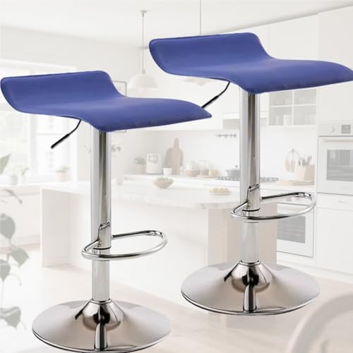 Konplfdzn Set of 2 Barstool,Counter Stool Adjustable High 23.6"-31.5" 360°Swivel Gas Lift Bar Stools,Island Chairs PU Leather with Chrome Base Suitable for 33.4"-51.1" Bar Table(Blue) von Konplfdzn