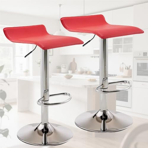 Konplfdzn Set of 2 Barstool,Counter Stool Adjustable High 23.6"-31.5" 360°Swivel Gas Lift Bar Stools,Island Chairs PU Leather with Chrome Base Suitable for 33.4"-51.1" Bar Table(Red) von Konplfdzn