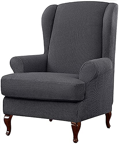 Hohe Stretch Wingback Stuhl Slipcover, 2 Stück Flügelstuhl deckt Wingback Stuhlabdeckungen Wingstuhl Slipcover Möbelabdeckungen für Wingback Stühle für Möbelschutz (Color : Grau) von Konsilsa
